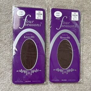 Lot of 2 Four Seasons Sheer KneeHi Comfort Top Stockings, Coffee, Nylon Socks